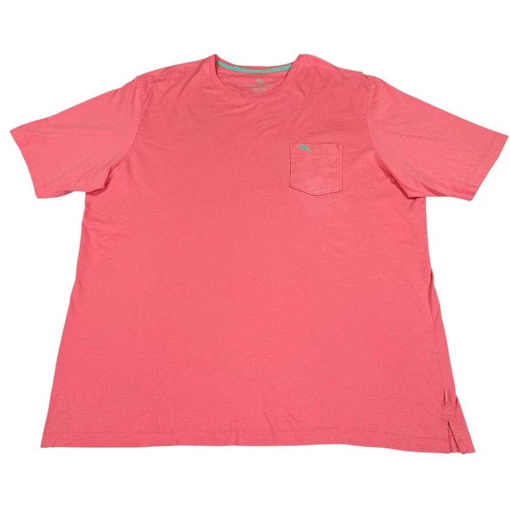 Tommy Bahama XXL Pima‎ Cotton Pocket T Shirt Coral Pink Short Sleeve Mens